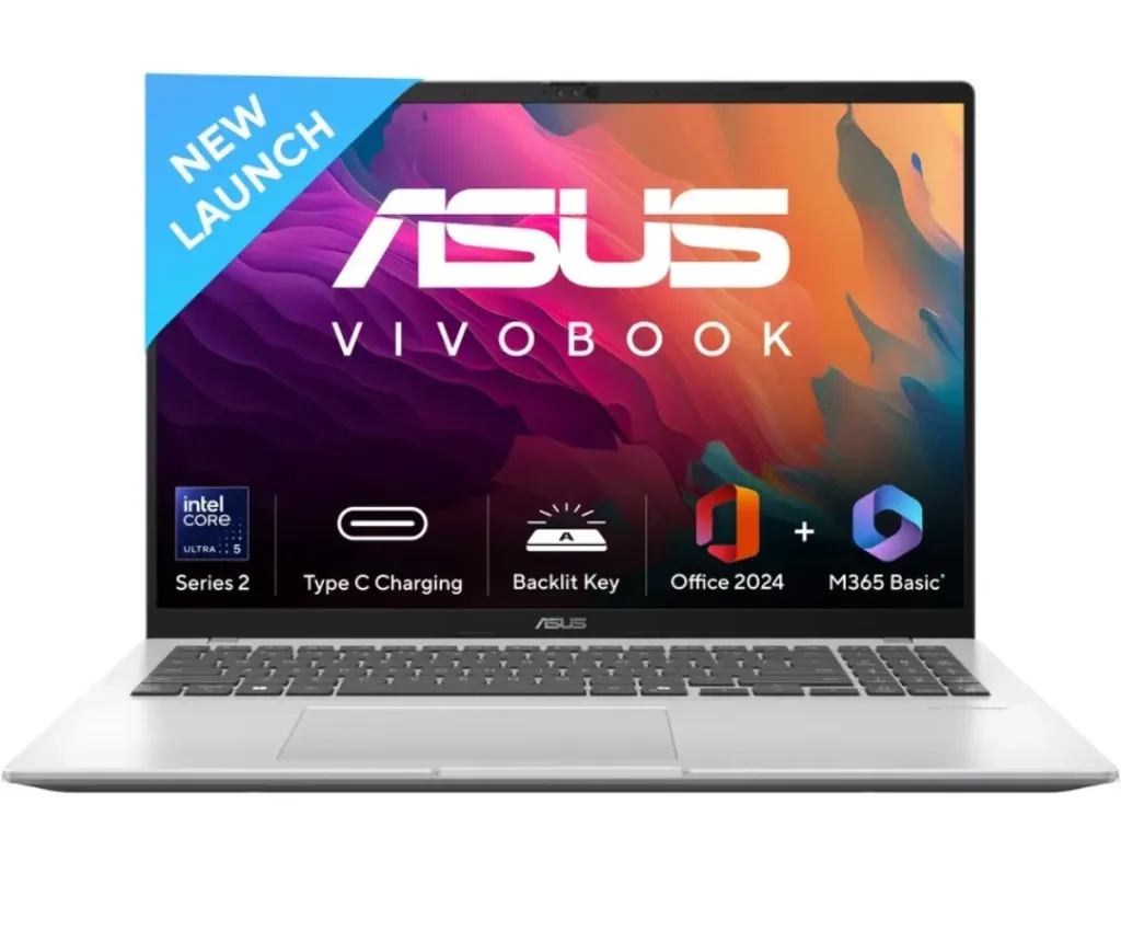ASUS Vivobook 16, Intel Core Ultra 5 Series 2, 16GB RAM, 512GB SSD, FHD+ 16", Windows 11, Office Home 2024, Silver, 1.88kg, X1607CA-MB142WS, Intel iGPU, M365 Basic (1Year)*